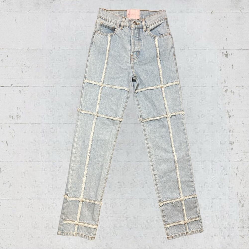REVICE Ex-Boyfriend / 4Ever Patchwork Retro Grid Jeans Size 24 Edgy Frayed Denim
